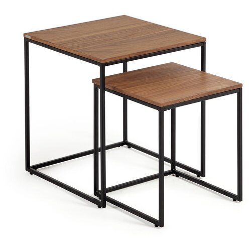 Kave Home Stranske mizice v kompletu 2 ks z mizno plo&scaron;čo v orehovem dekorju 45x45 cm Yoana &ndash; Cene
