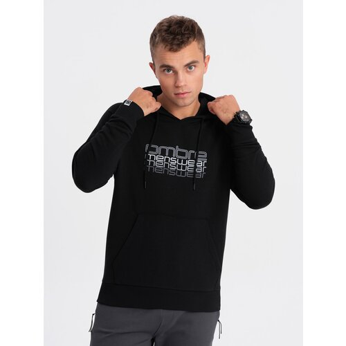 Ombre Men's non-stretch hooded sweatshirt with print - black Cene