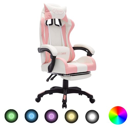 VidaXL Igraća stolica s RGB LED svjetlima rozo-bijela od umjetne kože Slike
