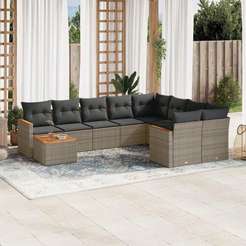 vidaXL 10-dijelni set vrtnih sofa od poliratana s jastucima sivi Cijene