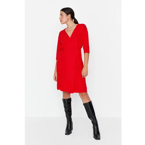 Trendyol Red V Neck Knitwear Dress