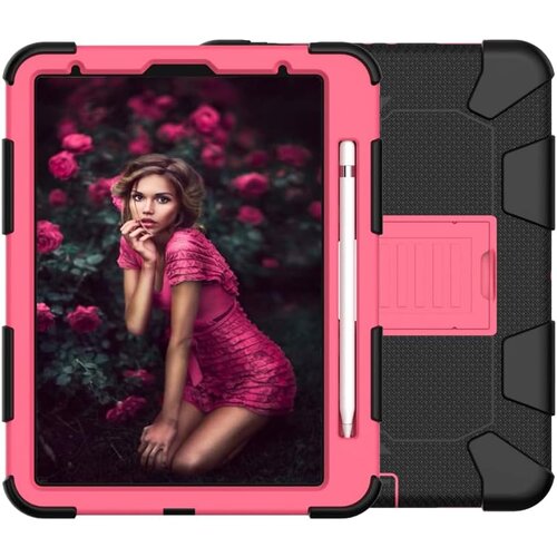 NIKCORP Ovitek za iPad Air 4 10.9 robusten s stojalom in mestom za pisalo, tridelna za&amp;scaron;čita pred udarci, silikon, rožnat, (5000139179) Slike