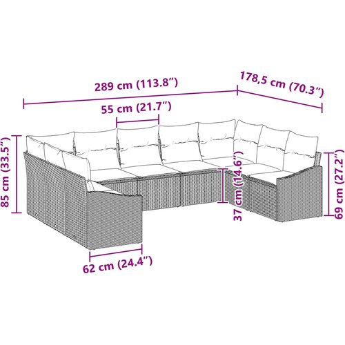  Set sofe 9 kom. Crna poliratan 289 x 178,5 x 85 cm Slike
