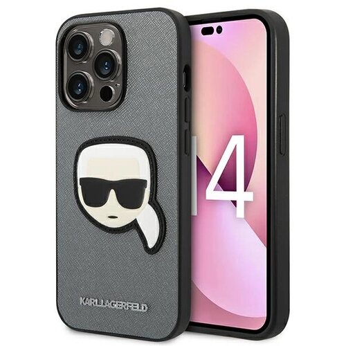 Karl Lagerfeld SAFFIANO KARL'S HEAD PATCH OVITEK ZA IPHONE 14 PRO SREBRNA, (21897730) Cene