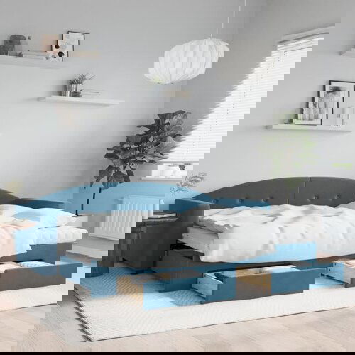  The Living Store Izvlečna dnevna postelja s predali modra 80x200 cm žamet - Izvlečna Dnevna Postelja, (21489804) Cene