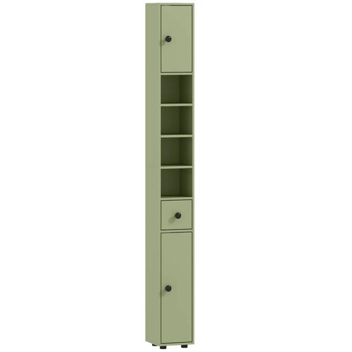  Uski kupaonski ormarić s ladicom i 4 otvorena pretinca za male prostore 20 x 20 x 180 cm zeleni Slike
