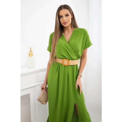 Kesi Włoski Long dress with a decorative belt olive