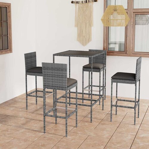  5-dijelni vrtni barski set od poliratana s jastucima sivi Siva 70 cm table length Cene