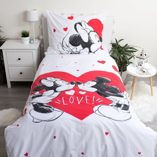 Jerry Fabrics Crvena/bijela pamučna dječja posteljina za krevet za jednu osobu 140x200 cm Mickey and Minnie &amp;quot;Love&amp;quot; &amp;ndash; Slike