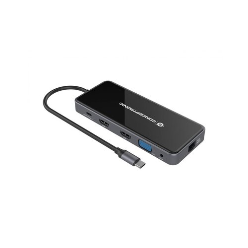 Conceptronic Notebook Dock - DONN15G (Ulaz: USB-C, Izlaz: 2xHDMI+VGA+USB-C PD:100W+3xUSB-A+RJ-45+SD/TF+AUX) Slike