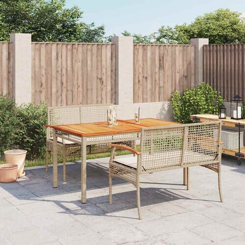  3-dijelni vrtni blagovaonski set od poliratana s jastucima bež 140 cm table length Cene