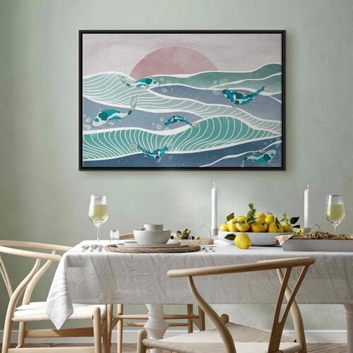  Slika - Fish on the waves 90x60 U crnom drvenom okviru Slike