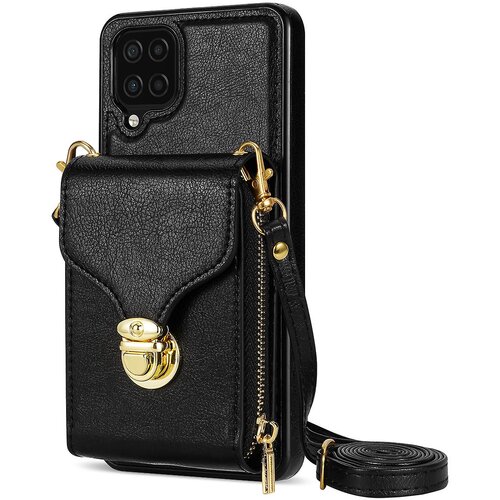 INORCO Za Samsung Galaxy A12 torba z držalom za kartico z zadrgo, ovitek za telefon, PU usnje, prevlečen s TPU pokrovom na stojalu, (22033478) Slike