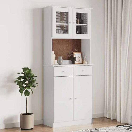 Visoka komoda ALTA bijela 77 x 35 x 188 cm od masivne borovine Slike