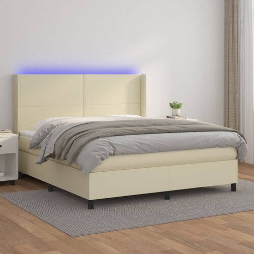  box spring s madracem LED krem 160x200cm od umjetne kože Cijene