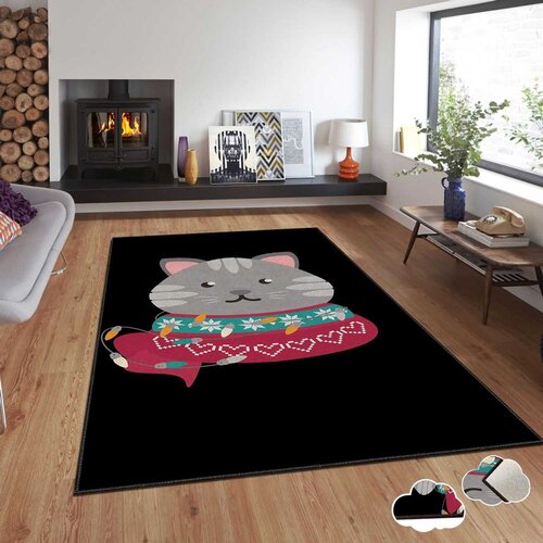 Conceptum Hypnose Tepih sa novogodišnjim motivima Asr-Crpt-42, Pravougaoni, 120 x 180 cm, Crni Cene