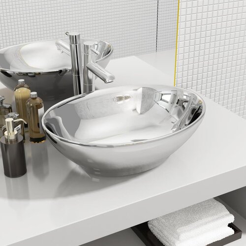 The Living Store Umivalnik keramičen 40x33x13,5 cm srebrn - Umivalnik, (21751097) Cene