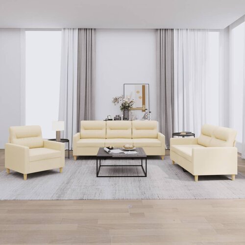 VidaXL 3-dijelni set sofa s jastucima krem od tkanine Krema Slike