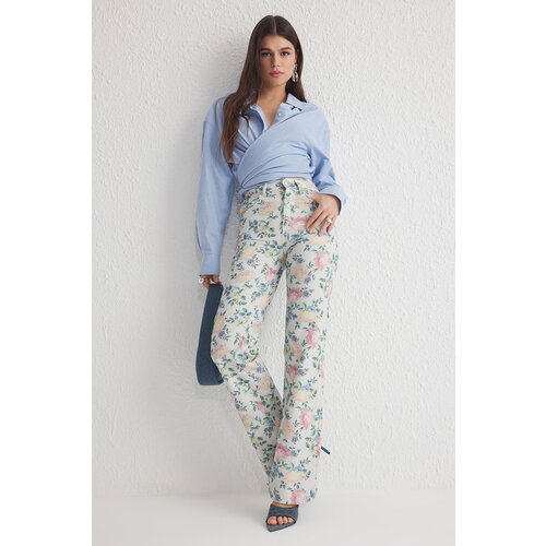Trendyol Multicolored Floral Print High Waist Wide Leg Jeans Slike