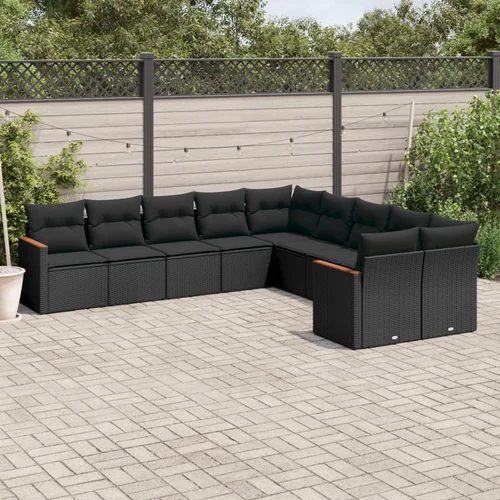 vidaXL 10-dijelni set vrtnih sofa s jastucima crni od poliratana