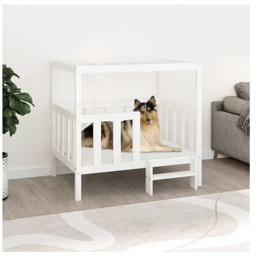  Pasja postelja bela 105,5x83,5x100 cm trdna borovina