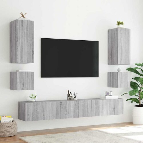  Zidni TV ormarić s LED svjetlima siva boja hrasta 100x35x41 cm Slike