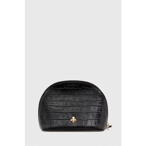 Lilou Usnjena kozmetična torbica črna barva