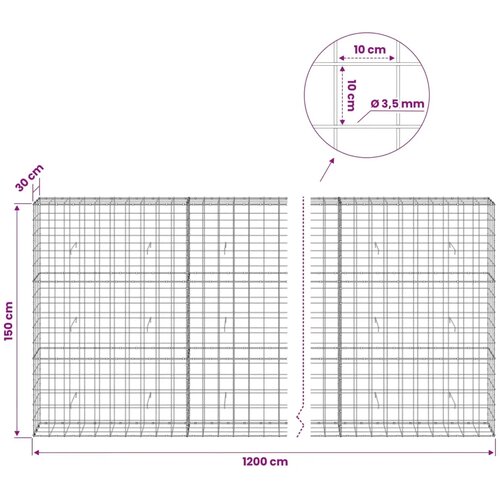  Gabion s žicom debljine 3 5 mm i mrežom 10x10 cm 1200x30x150 cm - 30 cm 150 cm 1200 cm Slike