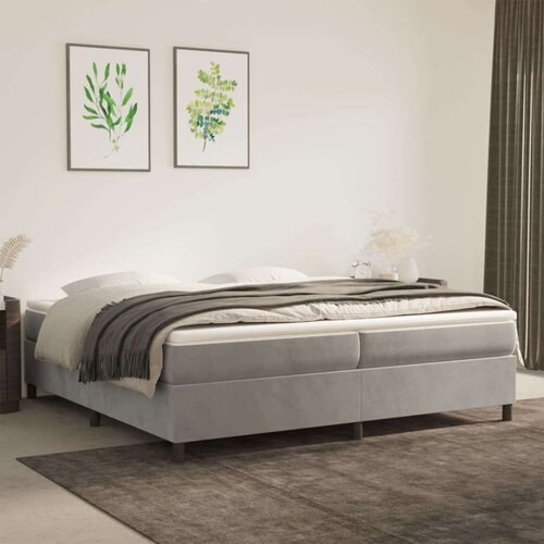  Box spring postelja z vzmetnico svetlo siva 200x200 cm žamet, (20725164) Slike