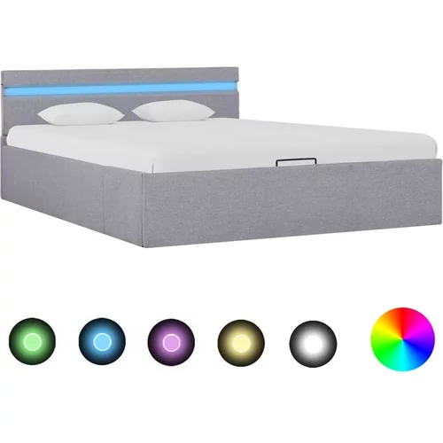  Dvižni posteljni okvir LED svetlo sivo blago 120x200 cm