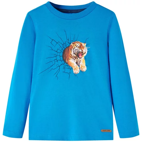 vidaXL Otroška majica z dolgimi rokavi potisk tigra kobalt modra 92