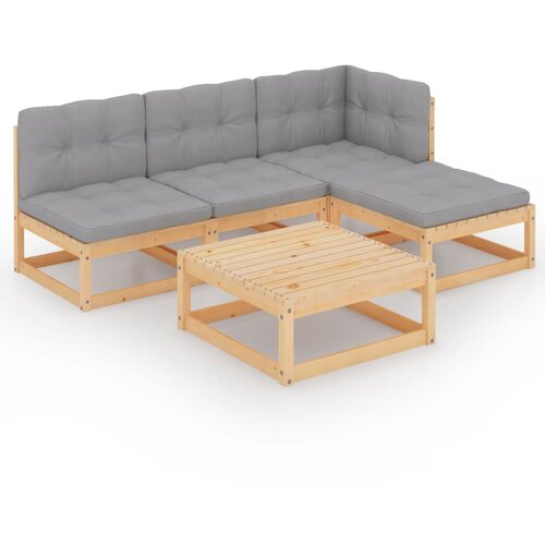 VidaXL Vrtna sedežna garnitura 5-delna z blazinami trdna borovina, (20704693) Slike