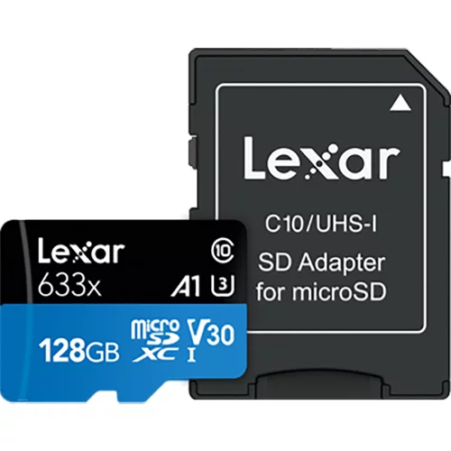 Lexar SD micro 128GB SDHC 633x UHS-I, 100MB/s read 45MB/s write C10 A1 V30 U3