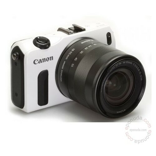 Canon EOS M White + EF-M 18-55mm f3.5-5.6 IS STM, EOS Digital SLR, 18 MP, 22.3 x 14.9mm CMOS, DIGIC 5, ISO 100-6400, Full-HD video digitalni fotoaparat Slike