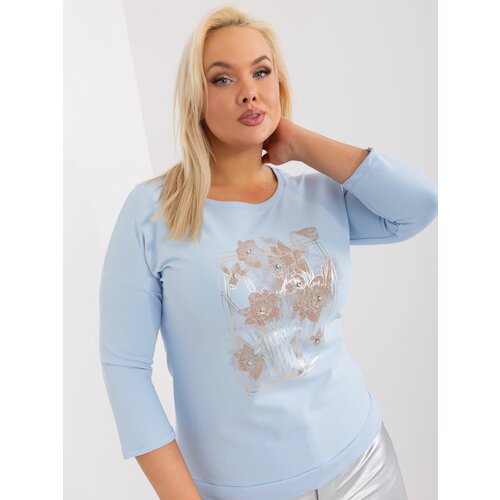 Fashion Hunters Light blue plus size blouse with 3/4 sleeves Cene