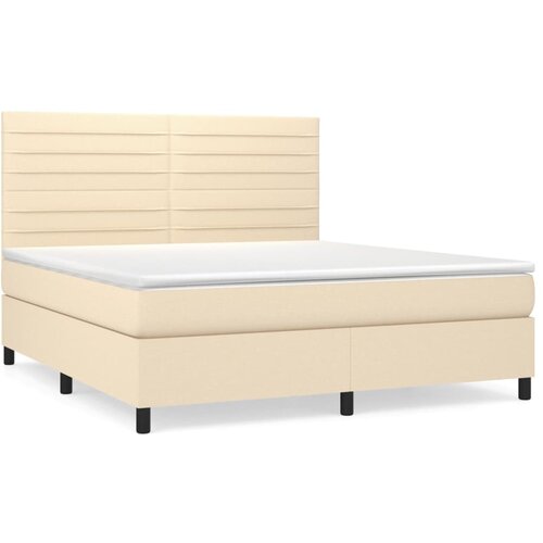 vidaXL Box spring postelja z vzmetnico krem 180x200 cm blago, (20897036) Cene