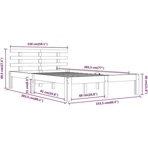  Okvir za krevet od masivne borovine bijeli 150 x 200 cm king Slike