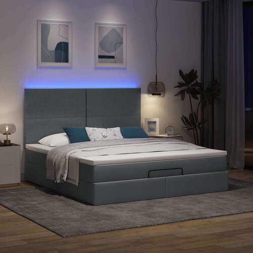 vidaXL Otomanski posteljni okvir z vzmetnico siv 160x200 cm blago Cene