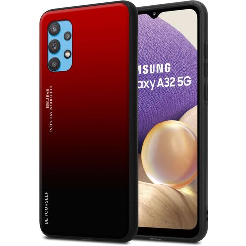 Cadorabo Ohi&scaron;je je združljivo z Samsung Galaxy A32 5G in rdeča - črna - Dvobarvni za&scaron;čitni pokrov iz silikona TPU in hrbtna stran iz kaljenega stekla, (20860043) Cene