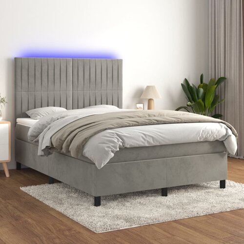 VidaXL Krevet box spring s madracem LED svjetlosivi 140x190 cm bar&amp;scaron;un Slike