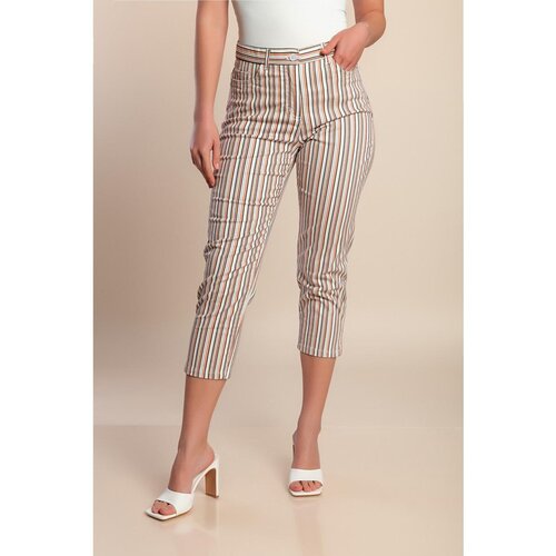 Fenzy Plus Size Kapri Hlače S Črtastim Potiskom, Oranžne Cene