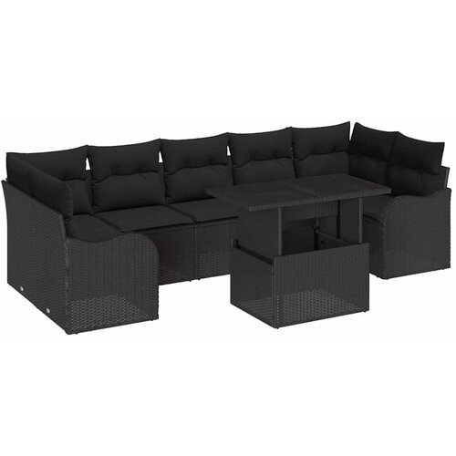 vidaXL Vrtna sedežna garnitura z blazino 8 pcs Črna poli ratan, (5000146283) Cene