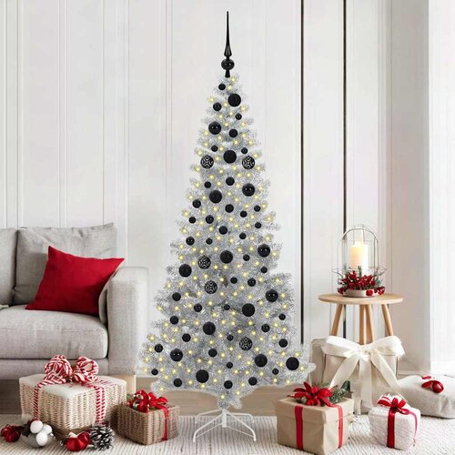 vidaXL Božično drevo med 300 LED z stojalom srebrna 180 cm PET Cene