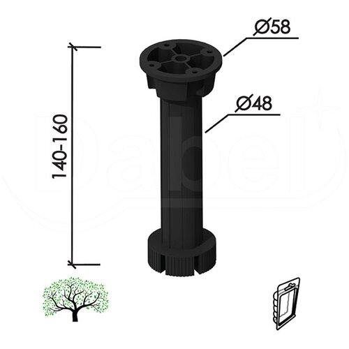 Dabel nogica za kuhinju no4 crna 140-160/fi58/fi48 mm Cene