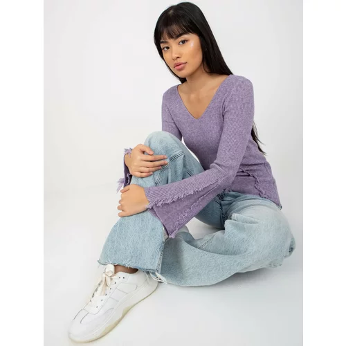 Fashion Hunters Purple ribbed classic sweater with neckline