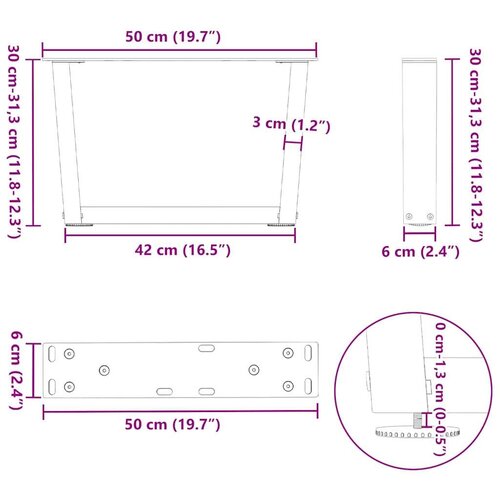  Noge za blagovaonski stol V-oblik 2 kom antracit 50x(30-31 3)cm Slike
