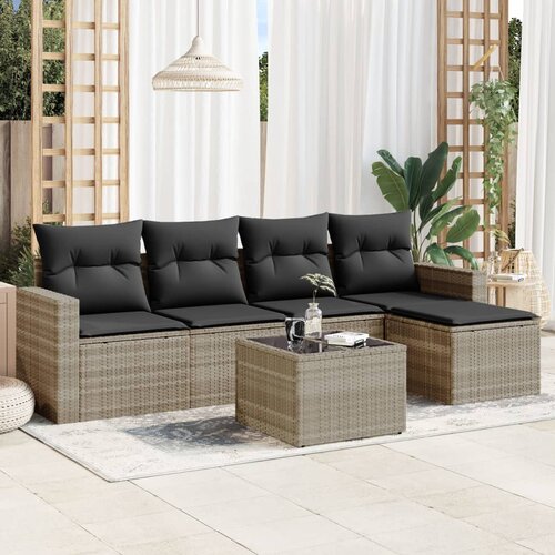VidaXL 6-dijelni set vrtnih sofa od poliratana s jastucima svjetlosivi Slike
