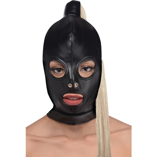 Strict Blonde Ponytail Bondage Hood Black Cene