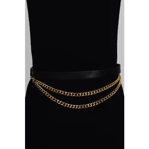 Cool & Sexy Women's Black Gold Front Chain Belt BE309