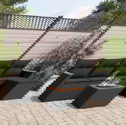  6-dijelni set vrtnih sofa s jastucima crni od poliratana Slike